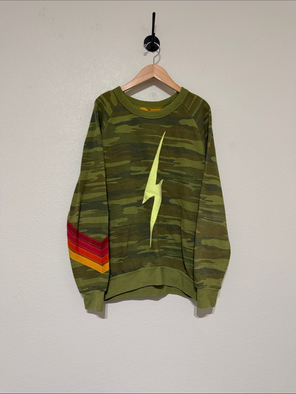 Aviator Nation Bolt Camo and Neon Pullover Sweatshirt Women’s. Size Med